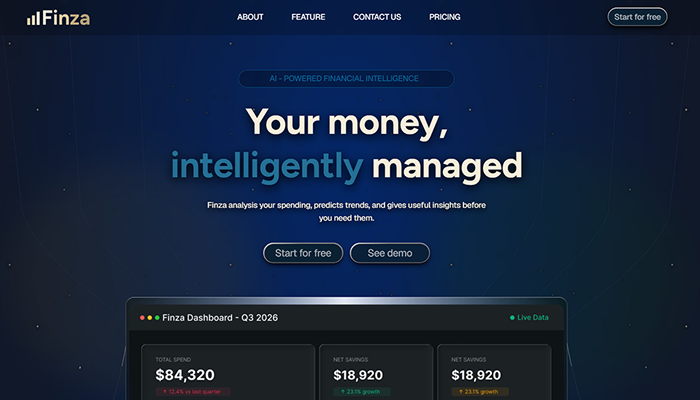 Hero Section of Fintell — AI fintech dashboard website