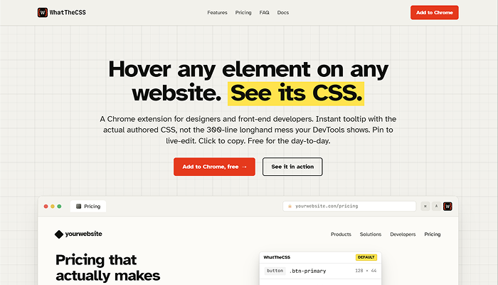Hero Section of WhatTheCSS - Chrome Extension